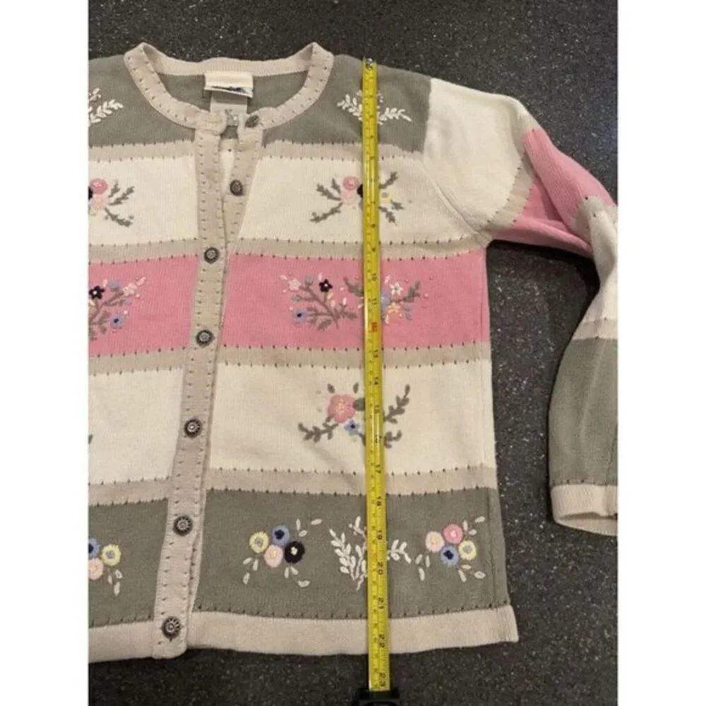 Vintage Northern Reflections‎ Floral Embroidered Grandma Sweater Small Pink